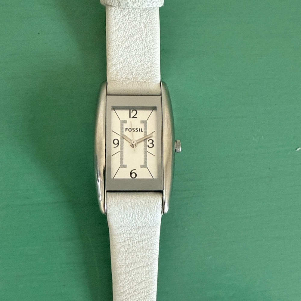 Women’s Fossil Watch with White Leather Band
